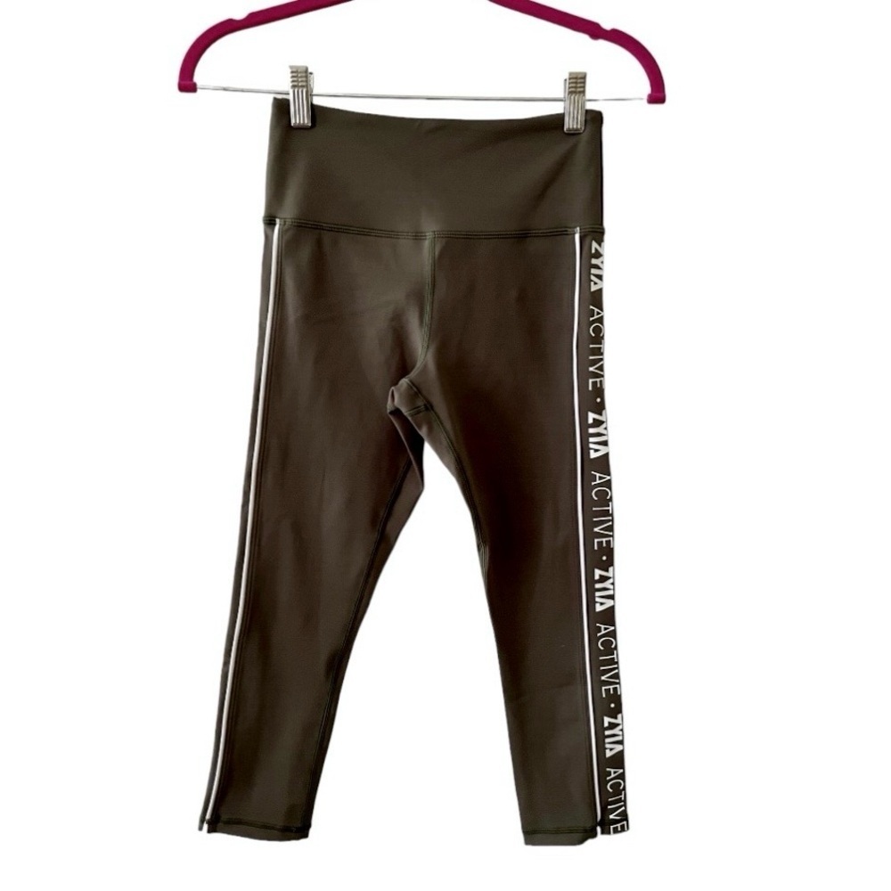 ZYIA Active Side Stripe Logo Yoga Active Leggings Olive Size 2